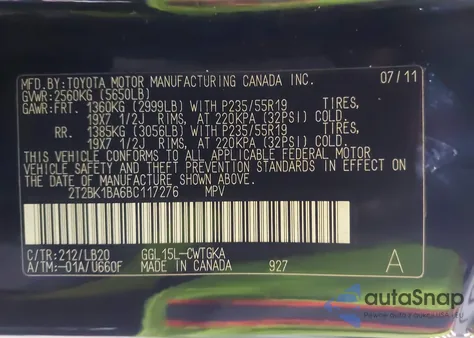 2011 Lexus Rx 350 из США, поврежденный, VIN 2T2BK1BA6BC117276